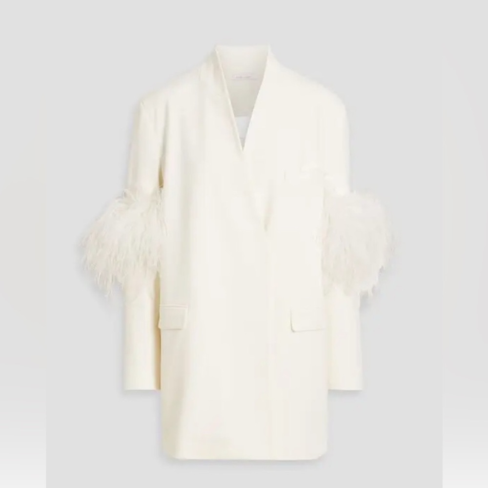 RACHEL GILBERT Dani Feather-Embellished Crepe Blazer Dress - Ivory NWT